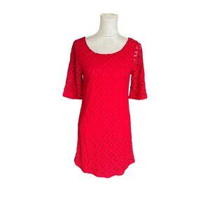 Love Notes Size M Red Lace Dress Bell Sleeves Oversized Zipper Classic Demure